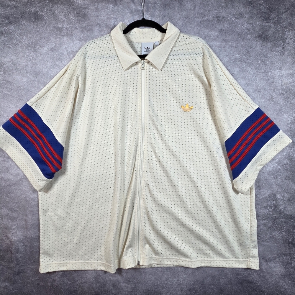 Adidas Basketball Shooting Shirt Cream/blue/red  Full Zip Top 2XL